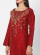 Maroon And Black Embroidery Pant Style Kurti